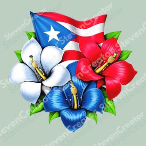 Comfort Colors Puerto Rico Flowers PNG, Boricua Puerto Rican Flag Design, Puerto Rico State Flower Illustration, Puerto Rico Digital Art