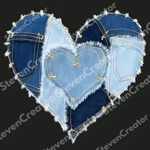 Faux Patchwork Denim Heart PNG, Retro Western Jean Digital Design, Country Girl Aesthetic Sublimation, Vintage Denim Heart Clipart