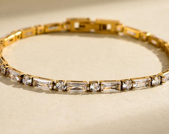 Bracciale tennis in oro, bracciale con zirconi cubici, bracciale a catena minimalista, bracciale da sposa, bracciale dell'amicizia, regalo di San Valentino per lei