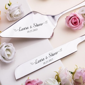 Gepersonaliseerde bruidstaart snijset, aangepaste bruidstaart mes cadeauset, bruid en bruidegom cadeau, huwelijksaandenken ceremonie cadeau