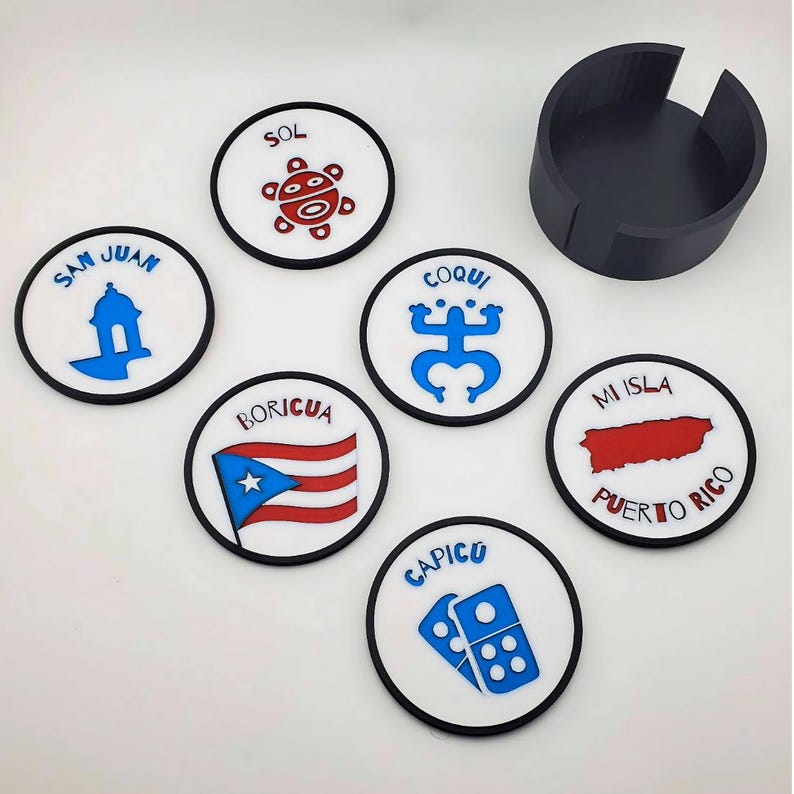 Puerto Rico Heritage Coasters - Set of 6 - Coqui and Sol Taino Symbols ...