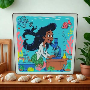 Mermaid Scientist Doctor Light Box Nightlight Bedside Table Desk Lamp Unique Science Art Whimsical Gift for Science Nerds or STEM Kids