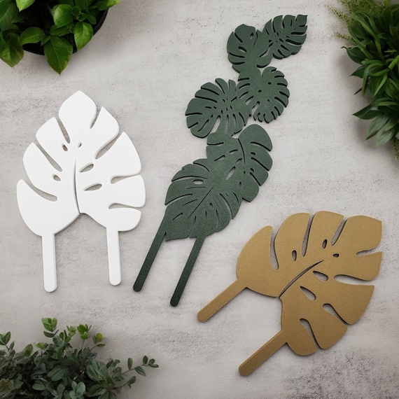 Monstera Leaf Potted Plant Trellis Garden Stakes - White, Tan, Green - Minimalist Gift For Gardeners and Houseplant Enthusiasts