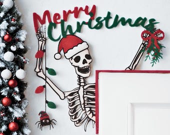 Gothic Skeleton Christmas Mistletoe Door Corner Decoration - Unique, quirky, spooky, easy holiday decor for a Creepy Christmas party