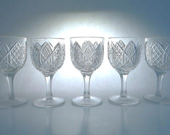 Vintage Duncan & Miller Diamond Cut Liquor Glasses - Set of 5