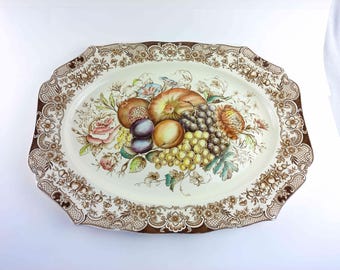 Johnson Bros Windsor Ware 8 DINNER PLATES & 1 matching Turkey PLATTER Thanksgiving England Harvest Fruit Pattern