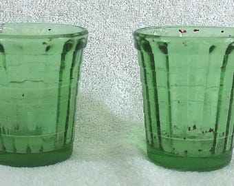 Three Akro Agate Stacked Disc and Interior Panel Radium Shot Glasses