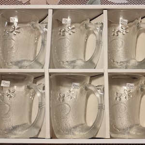 Vintage Toyo Frosted Glass Lager Mugs - Set of 6 - Made in Japan - 11.5cm Tall - Unused Condition