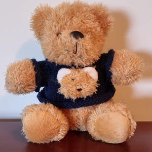 Vintage Russ Bear &quot;Wellesley&quot; - Brown Plush Teddy with Blue Sweater