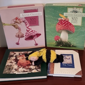 Sweet Dreams Anne Geddes Lot:  x2 500 Pc Puzzles, Daisy Photo Album, Baby Name Book & Cozy Bee Doll
