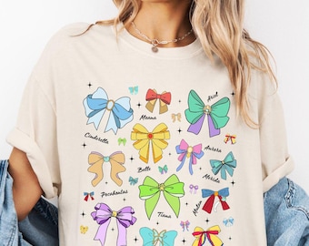 Comfort Colors Watercolor Disney Coquette Bows Princess Shirt, Disneyland Girls Trip 2025 ,Disney Aurora Ariel Belle Cinderella Tiana Shirts