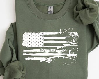 Hunting and Fishing Flag Sweatshirt ,American Flag Hoodie, Hunting Tee ,Fishing Shirt ,Hunting Lover Gift ,USA Fishing T-Shirt ,Hunter Shirt