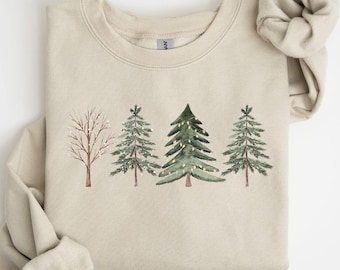 Sudadera con árboles de Navidad, árboles alegres y brillantes, sudadera con capucha navideña para mujer, camiseta navideña para mujer, regalo de Navidad, camiseta de invierno, linda camiseta navideña