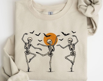 Sudadera de esqueleto bailando, sudadera con capucha de esqueleto para Halloween, camiseta de Halloween para mujer, camiseta de fiesta de Halloween, bonito regalo de Halloween, camiseta con estampado de otoño