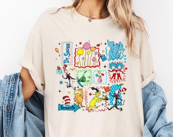 Camiseta Comfort Color® "Lee por América", camiseta "Día de la Lectura", camiseta "Amigos de la Lectura", dibujo animado de "Coquette", "El Gato con Sombrero", adorables personajes de libros de animales