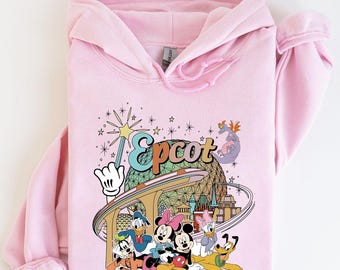 Retro Disney mickey and Friends Epcot Sweatshirt, Disney Epcot World Tour Hoodie, Disney Family Trip Shirt, Disneyland Vacation Shirt