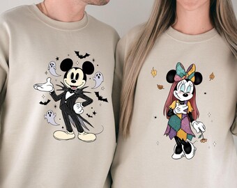 Mickey and Minnie Halloween Couple Sweatshirts, Mickey Ghost Hoodie, Minnie Ghost Shirt, Spooky Season Shirt, Disney Kids Halloween Shirt