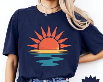 Retro Sunset Rays Wavy Shirt, Sun Shirt, Retro Sunshine Shirt, Sun Rays Shirt, Beachy Vibes Shirt, Retro Summer Time Shirt, Sunset Shirt