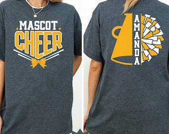Personalized Cheer Mascot T-Shirt: Custom Team Name Cheerleading Shirt, Cheer Squad Shirt, Megaphone Cheer Shirt, Cheer Mom with Name Shirt