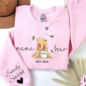 Custom Mama Bear Winnie the Pooh Hoodie: Personalized Kid Name Sleeve Shirt