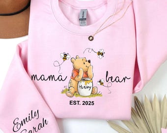 Custom Mama Bear Winnie the Pooh Hoodie: Personalized Kid Name Sleeve Shirt