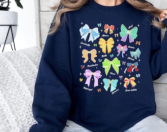 Watercolor Disney Coquette Bows Princess Sweatshirt, Disneyland Girls Trip 2025 Hoodie ,Disney Aurora Ariel Belle Cinderella Tiana Shirts