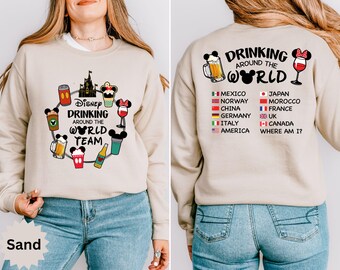 Epcot World Tour 2025 Sweatshirt: Mickey and Friends Drinking Team