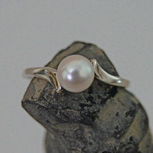 Devika CW - Akoya Pearl Engagement Ring, promise or wedding ring in silver, FREE SHIP