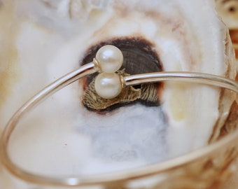 Phoebe, Melanie - Pearl Flex Bangle in White or Gray, Sterling Silver, FREE SHIP US