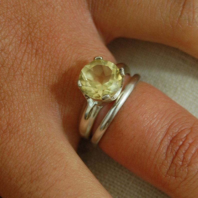 Blaine Lemon Quartz Ring; Engagement Ring; Argentium\u00ae Sterling Silver FREE SHIP US