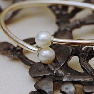 Phoebe - Pearl Bangle Bracelet, Freshwater Pearls Set in Solid Sterling Silver Flex Design.