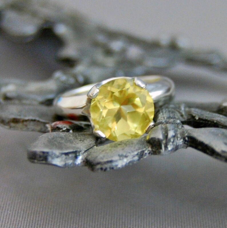 Blaine Lemon Quartz Ring; Engagement Ring; Argentium\u00ae Sterling Silver FREE SHIP US