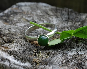 Allena - Solitaire Ring; Nephrite Jade; Dark Green Jade; Argentium® Sterling Silver