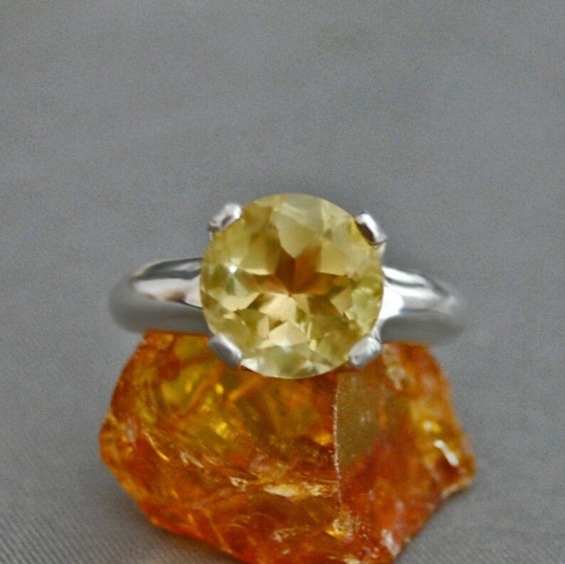 Blaine Lemon Quartz Ring; Engagement Ring; Argentium\u00ae Sterling Silver FREE SHIP US