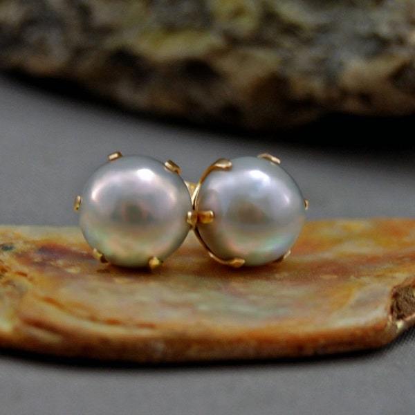 Melissa - blue gray pearl earrings, earrings, gold, pearl studs, pearl jewelry, post earrings, for her, pearl earrings, gift, fashion, woman