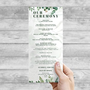 Eucalyptus Greenery Wedding Ceremony Program Editable Template, Printable Wedding Ceremony Program (2 styles - 4x9&quot; and folded) - GR001-12