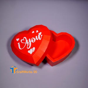 Scatola a forma di cuore in carta 3D SVG, Studio, modello PDF - Scatola a forma di cuore in carta fai da te Low Poly per San Valentino