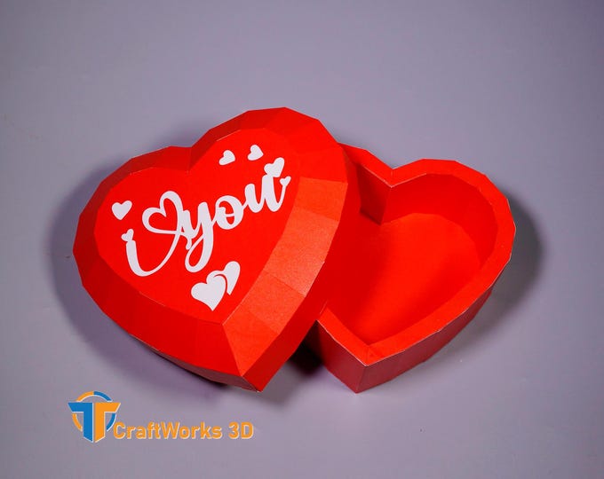 3D Low Poly Heart Box SVG File, Valentine's Day Candy Box Pattern ...