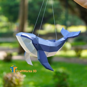 Modèle 3D Papercraft PDF SVG de baleine à bosse - Sculpture modèle Baleia Low Poly pour décoration d'intérieur - Papier cartonné 3D SVG pour projet Cricut
