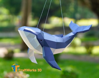 3D Humpback Whale Papercraft Template – Low Poly DIY Sculpture (PDF, SVG)