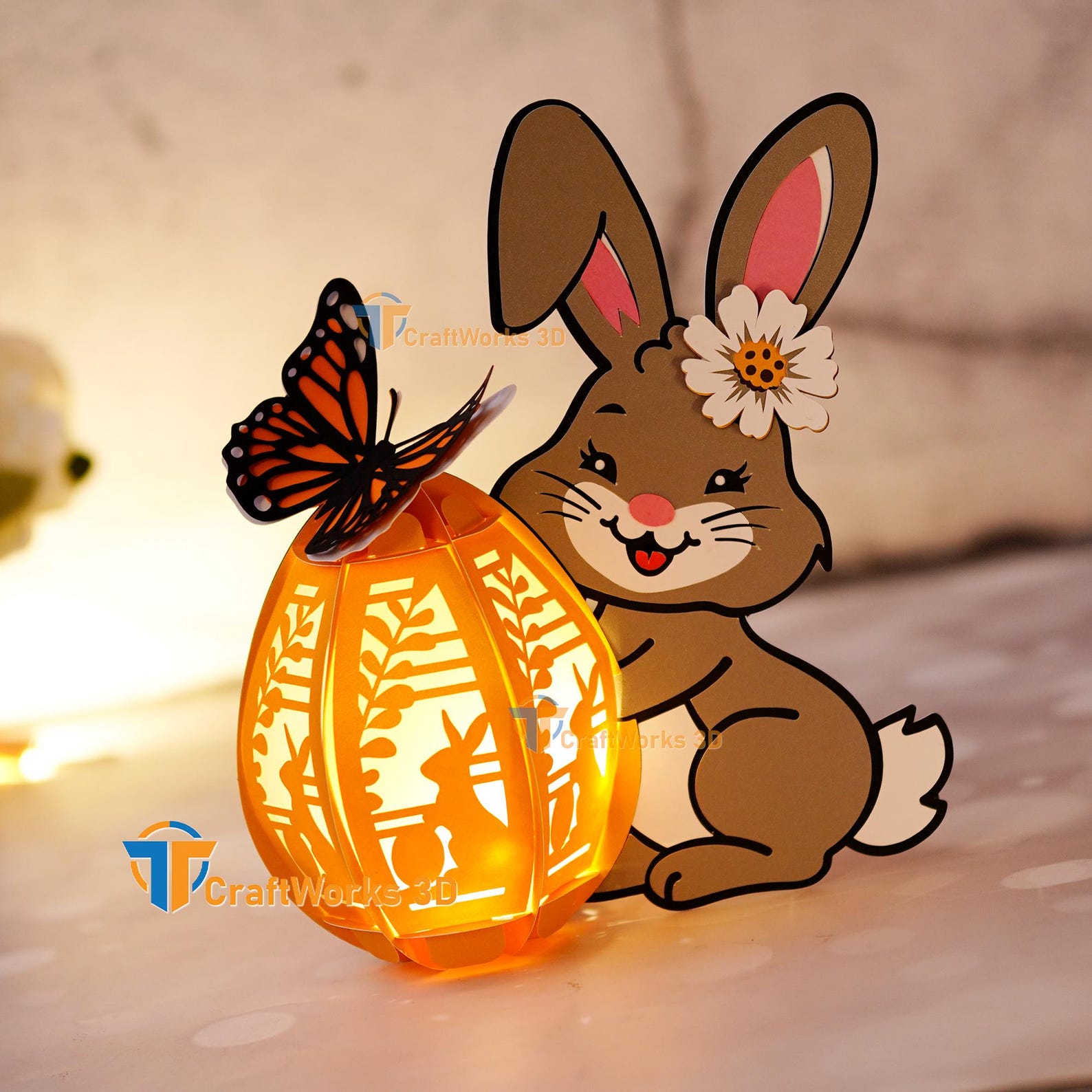 Paper Rabbit Latern Bunny Easter Egg Lantern Template, Paper Cut Design (PDF, SVG, Studio ...