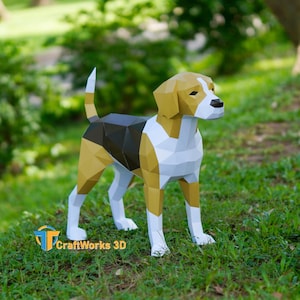 Foxhound Dog Papercraft Template – 3D SVG, PDF, Studio Files | DIY Low Poly Dog Model for Cricut, Silhouette, Home Decor