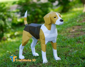 3D Foxhound Vorlage - DIY Low Poly Hund Modell (SVG, PDF, Studio Dateien)