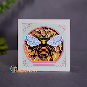 3D Bee Shadow Box SVG, PDF, Studio Template - Layered Bee, Summer Shadow Box, Flowers 3d Svg, Floral Papercut svg
