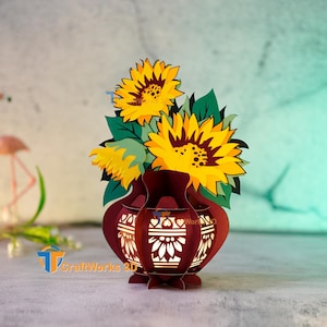 Vase lanterne tournesols SVG, PDF, modèle Studio, papier cartonné 3D Svg fleur de lanterne, fleur de lanterne tournesols bricolage pour cadeaux de fête des mères