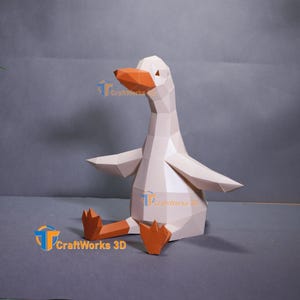 Oca seduta 3D Papercraft PDF, modello SVG per creare un'oca origami buffa, anatra 3D per la decorazione della stanza dei bambini, regali fai da te per bambini
