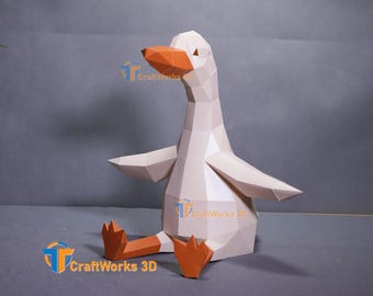 Goose Sit 3D Papercraft PDF, SVG Template For Creating Silly goose Origami, 3D Duck For Children&#39;s Room Decor, Diy gifts for kids