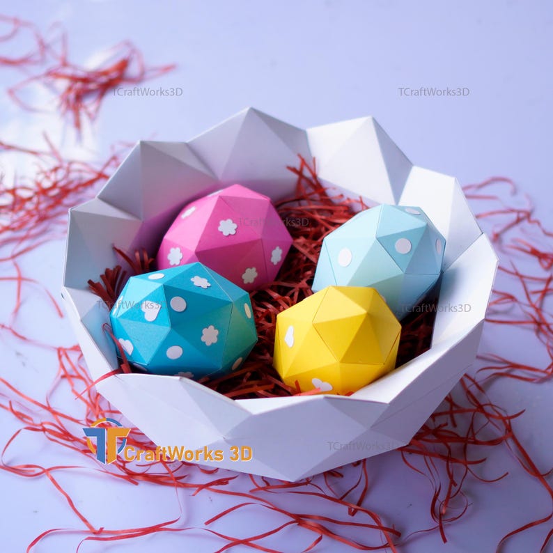 Easter Chick Papercraft SVG Template – DIY Low Poly 3D Chick With Eggs ...
