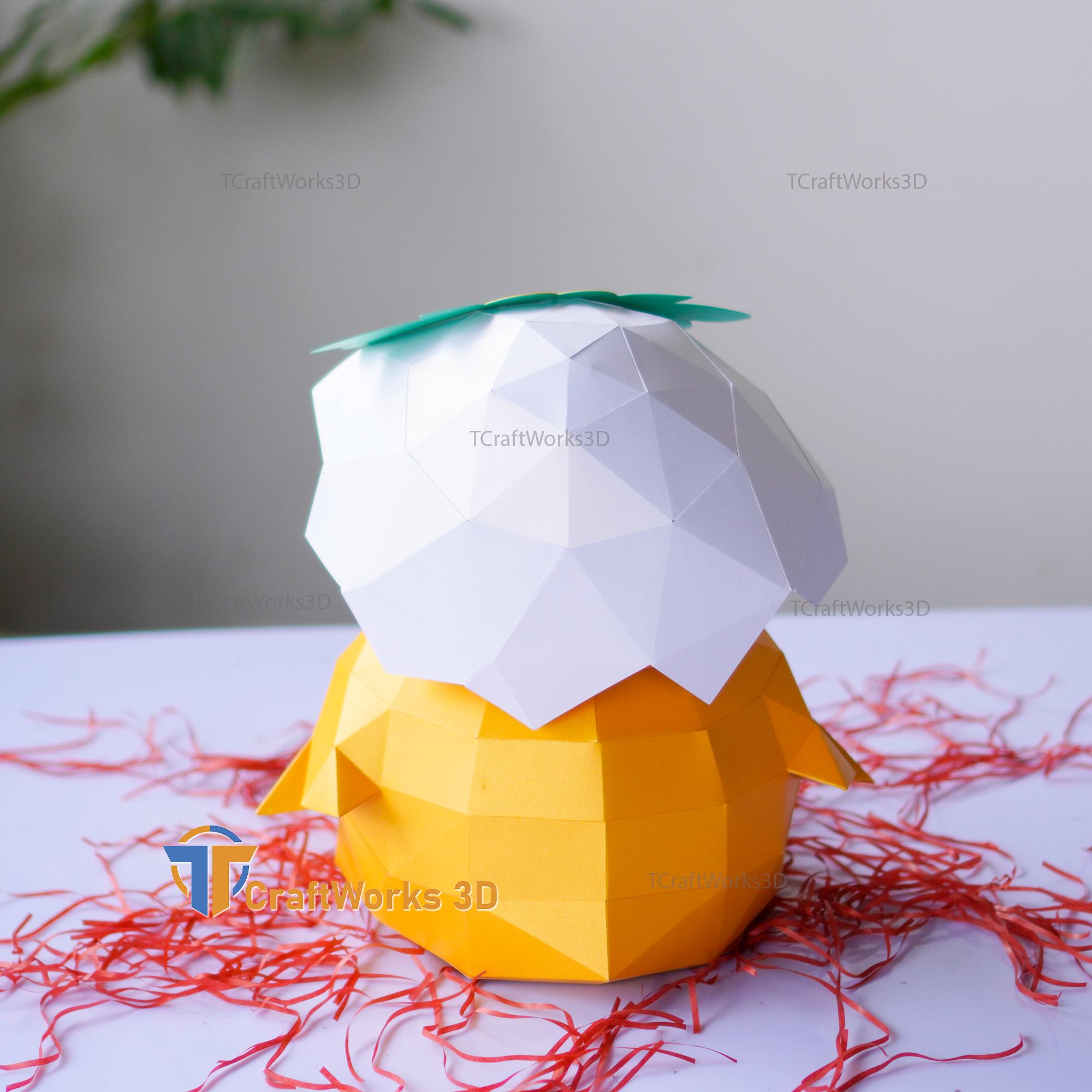 Easter Chick Papercraft SVG Template – DIY Low Poly 3D Chick With Eggs ...