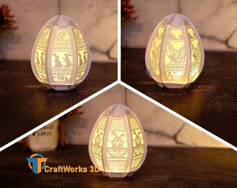 Easter Egg Lantern SVG, Paper Cut Light, Rabbit Decoration (PDF Template)
